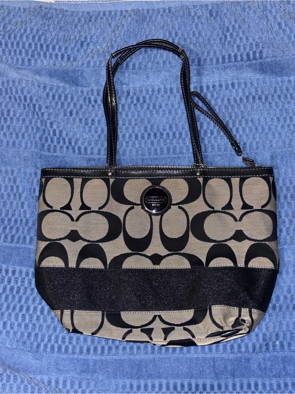 Coach Canvas Tote in Black and Beige Signature Print